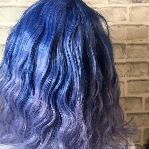 Blue Gradient Shoulder Length Wavy Wig with Bangs - New, never worn - Picture 3 of 8